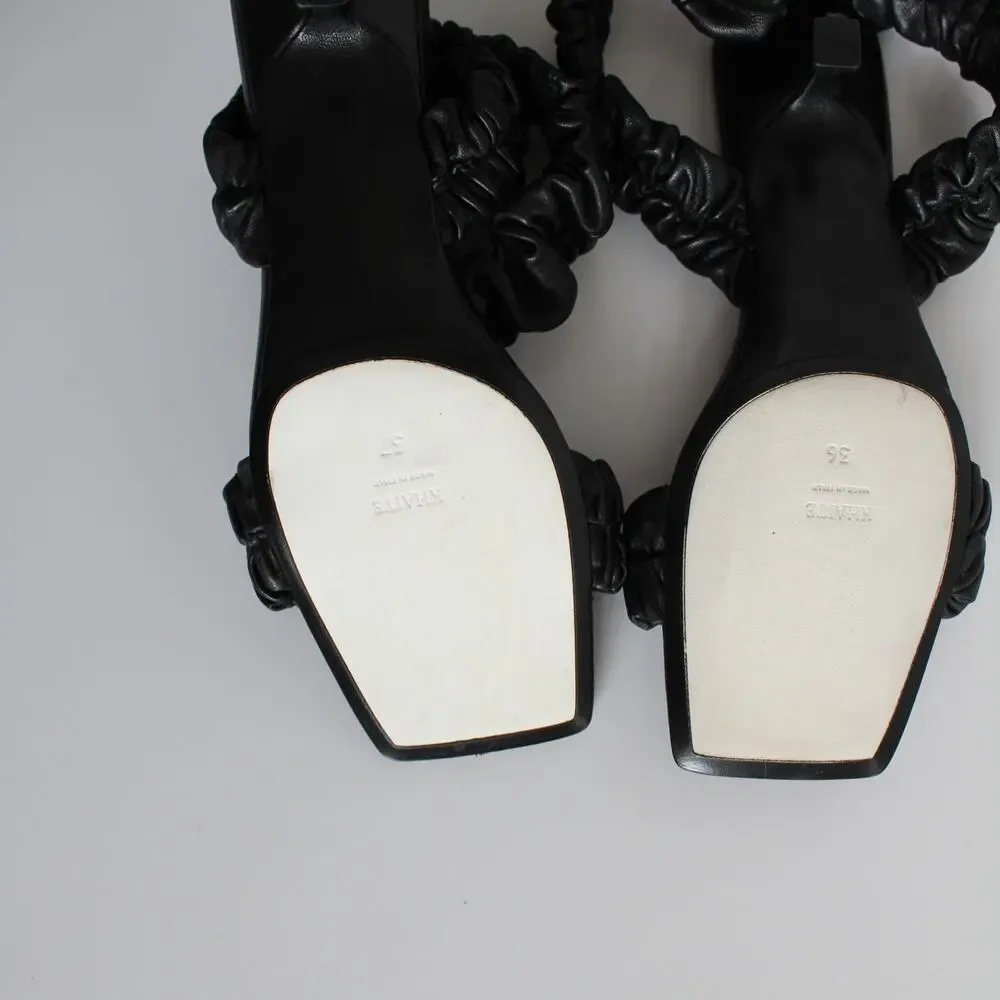 Khaite Lexington Black Ruched Leather Kitten-Heel Sandals (two different sizes) - Picture 14 of 16